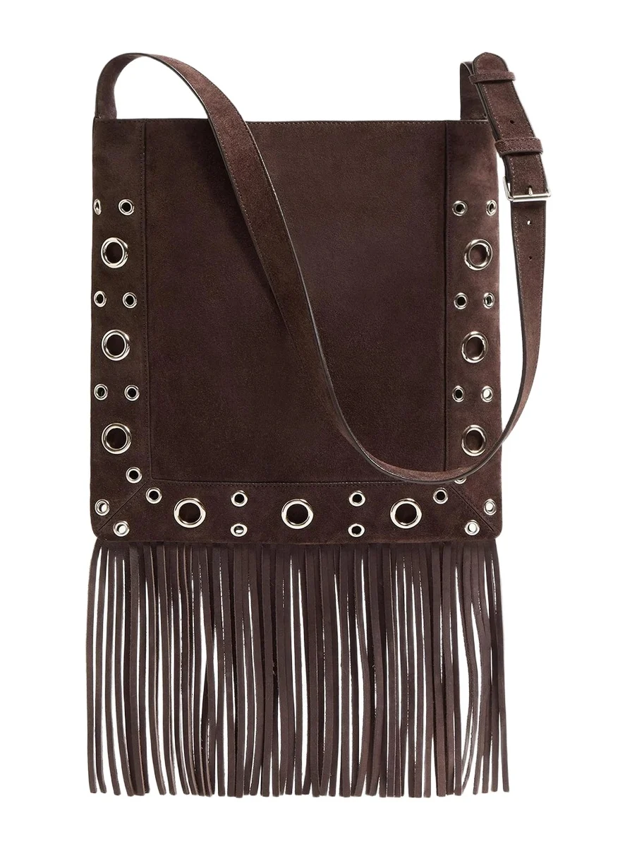 Valentino Men's Nellcôte Suede Shoulder Bag with Fringes - Brown