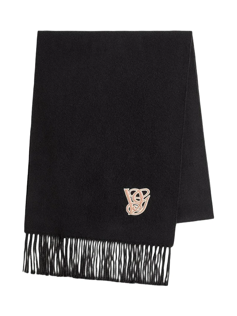 Men's Embroidered Wool and Cashmere Scarf - Black Men's Embroidered Wool and Cashmere Scarf - Black