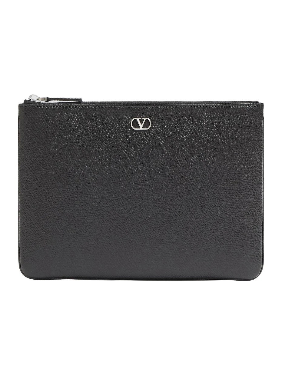 Men's VLogo Signature Grainy Calfskin Pouch