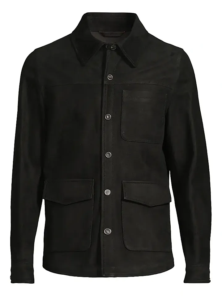 Isaia Men's Suede Button-Front Overshirt