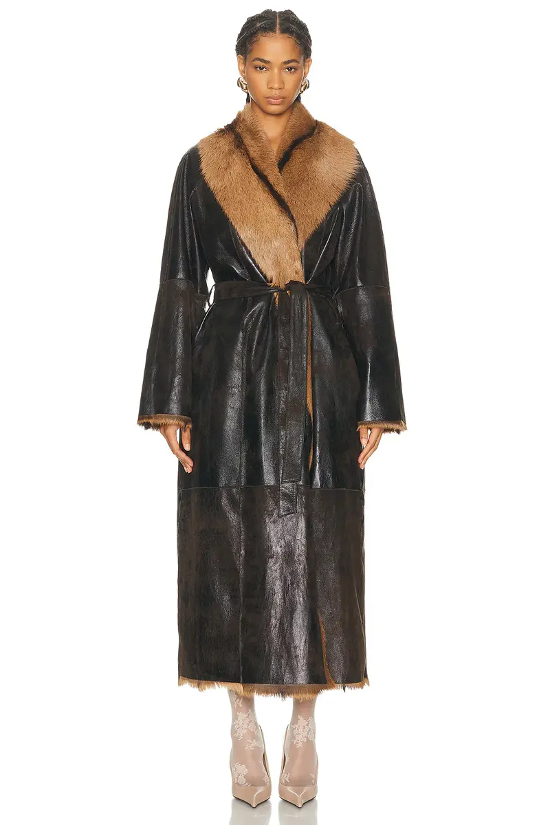Magda Butrym Long Belted Leather Reversible Coat | Thumbnail 2 Magda Butrym Long Belted Leather Reversible Coat | Thumbnail 2