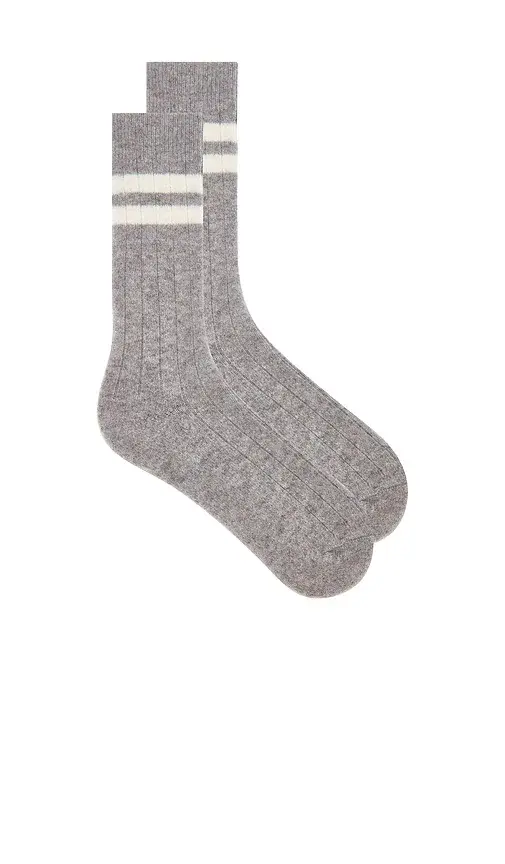 White + Warren Cashmere Ribbed Striped Socks | Image 1 White + Warren Cashmere Ribbed Striped Socks | Image 1