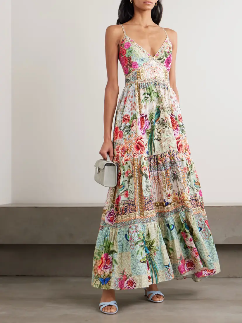 Camilla Crystal-embellished Tiered Floral-print Linen Maxi Dress | Thumbnail 2 Camilla Crystal-embellished Tiered Floral-print Linen Maxi Dress | Thumbnail 2