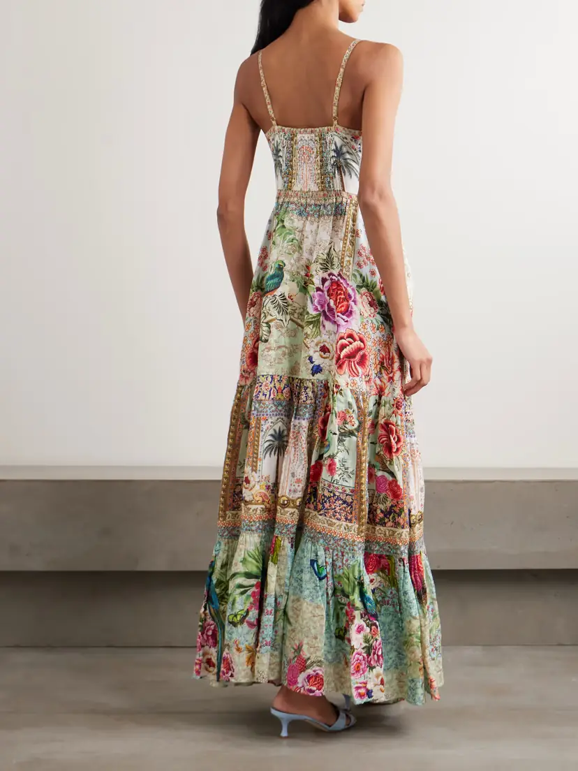 Camilla Crystal-embellished Tiered Floral-print Linen Maxi Dress | Thumbnail 3 Camilla Crystal-embellished Tiered Floral-print Linen Maxi Dress | Thumbnail 3
