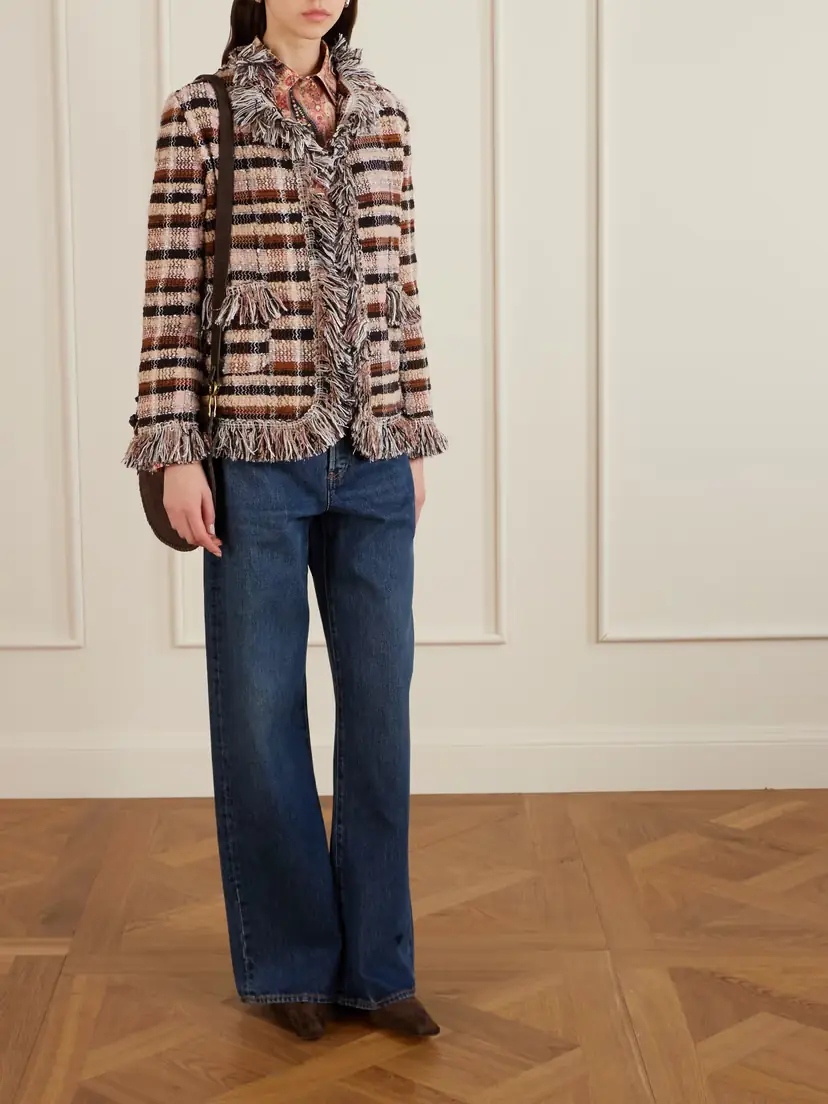 Etro Fringed Checked Tweed Jacket | Thumbnail 2