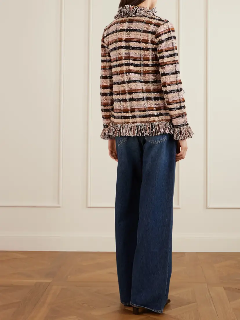 Etro Fringed Checked Tweed Jacket | Thumbnail 3
