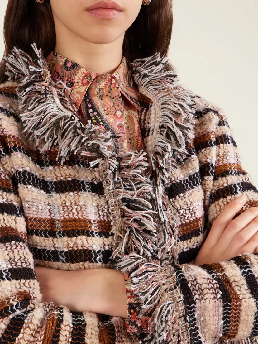 Etro Fringed Checked Tweed Jacket | Thumbnail 4