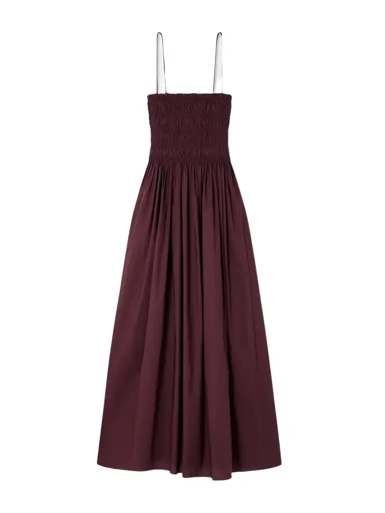 Shirred Organic Cotton Midi Dress