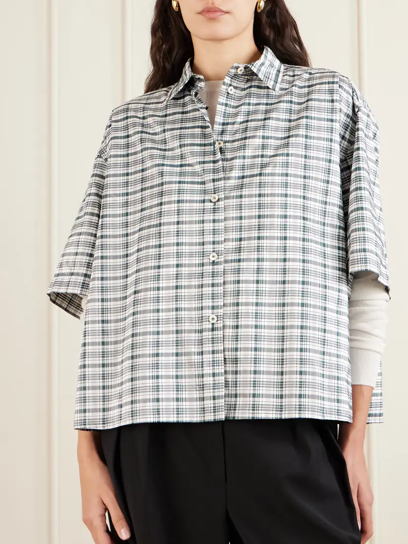 Jil Sander Cropped Checked Silk-blend Shirt | Thumbnail 3