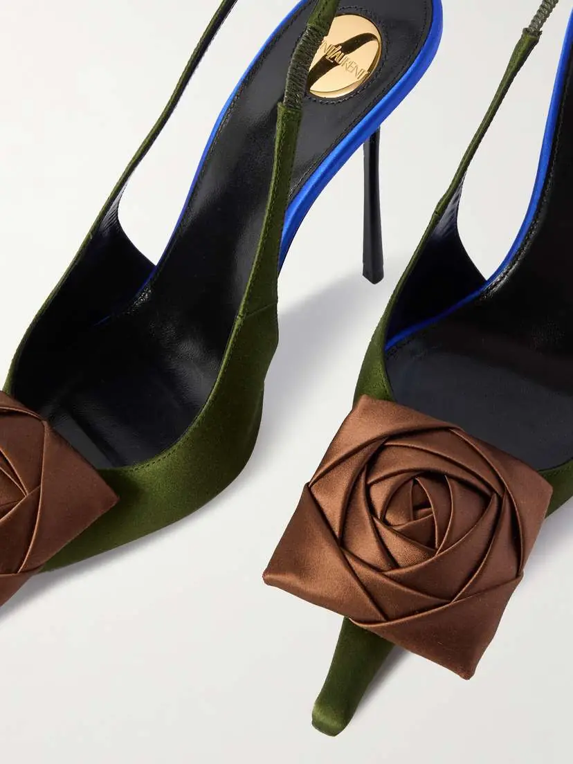 Saint Laurent Amalia Appliquéd Satin Slingback Sandals | Thumbnail 4