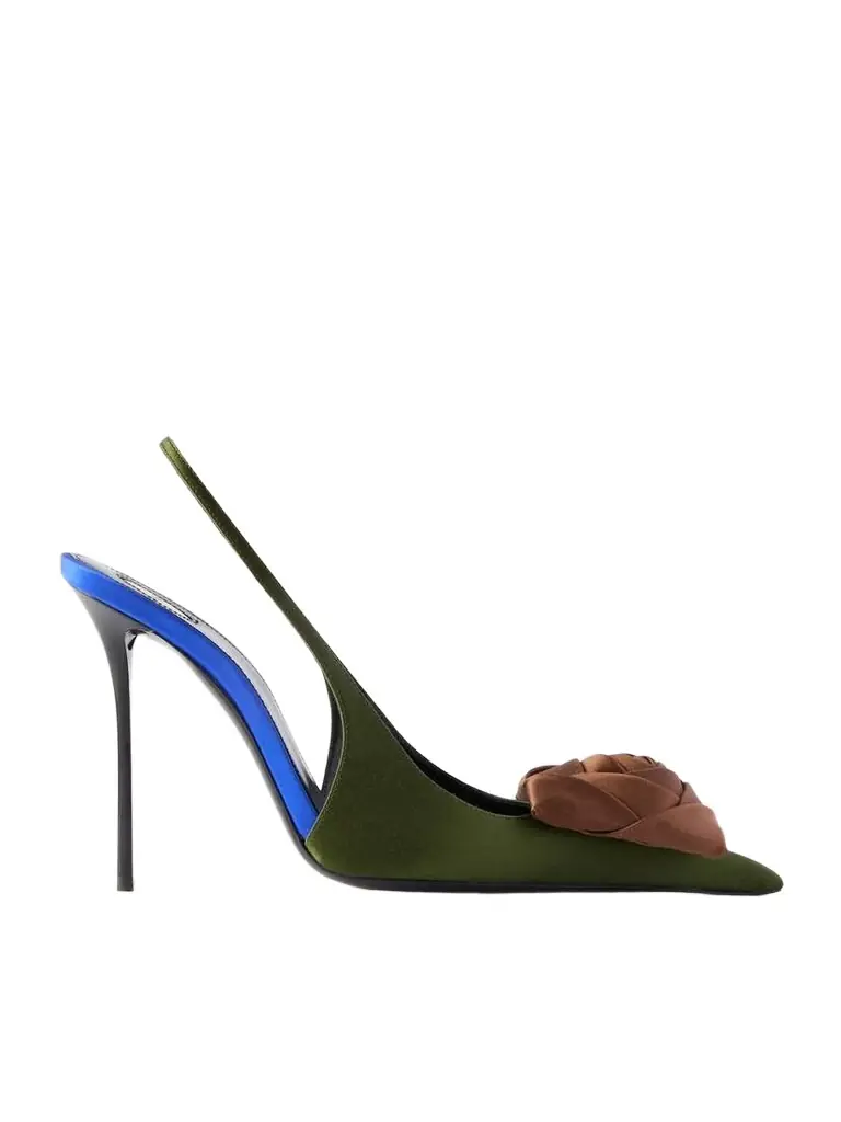 Saint Laurent Amalia Appliquéd Satin Slingback Sandals | Image 1 Saint Laurent Amalia Appliquéd Satin Slingback Sandals | Image 1