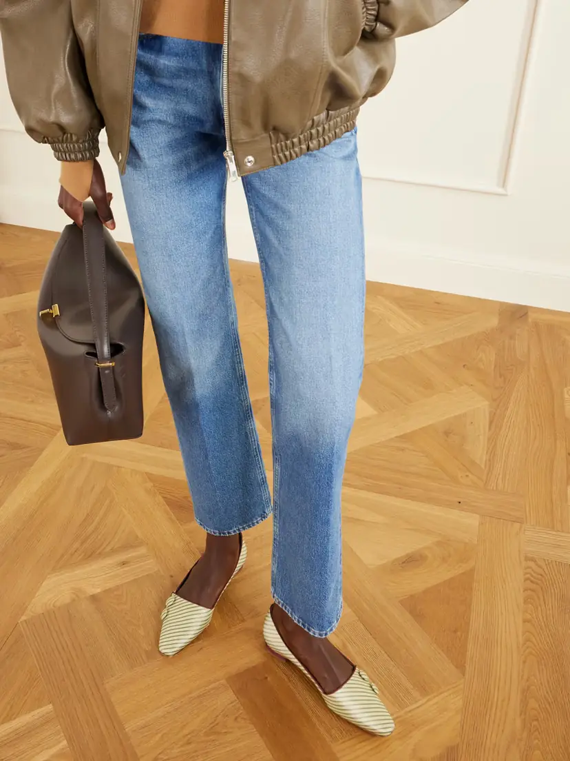 Manolo Blahnik Fontenai Grosgrain-trimmed Striped Satin Flats | Thumbnail 2