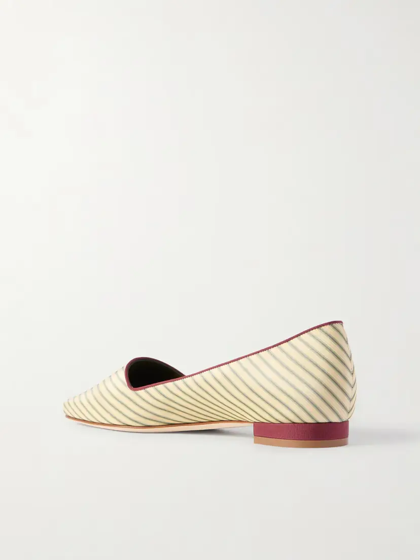 Manolo Blahnik Fontenai Grosgrain-trimmed Striped Satin Flats | Thumbnail 3