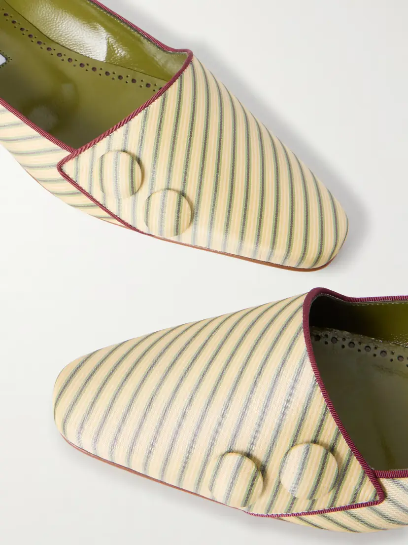 Manolo Blahnik Fontenai Grosgrain-trimmed Striped Satin Flats | Thumbnail 5