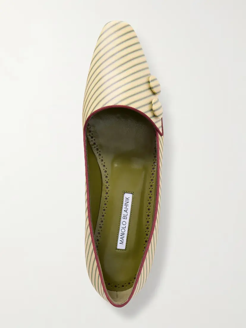 Manolo Blahnik Fontenai Grosgrain-trimmed Striped Satin Flats | Thumbnail 6