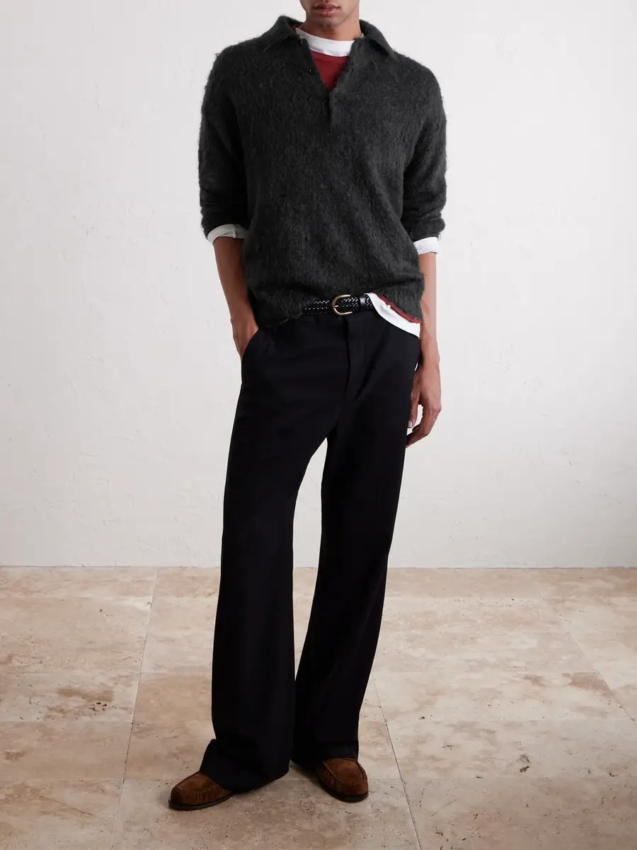 Auralee Brushed Mohair and Wool-Blend Polo Sweater - Men | Thumbnail 2 Auralee Brushed Mohair and Wool-Blend Polo Sweater - Men | Thumbnail 2