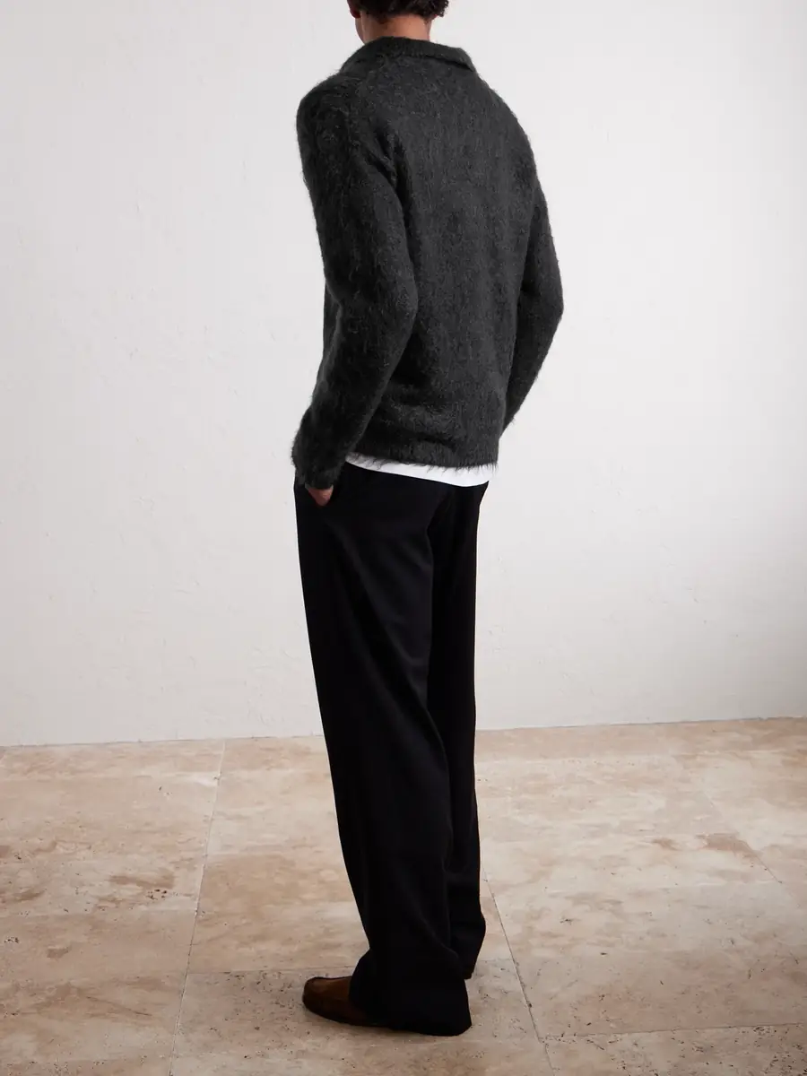 Auralee Brushed Mohair and Wool-Blend Polo Sweater - Men | Thumbnail 4 Auralee Brushed Mohair and Wool-Blend Polo Sweater - Men | Thumbnail 4