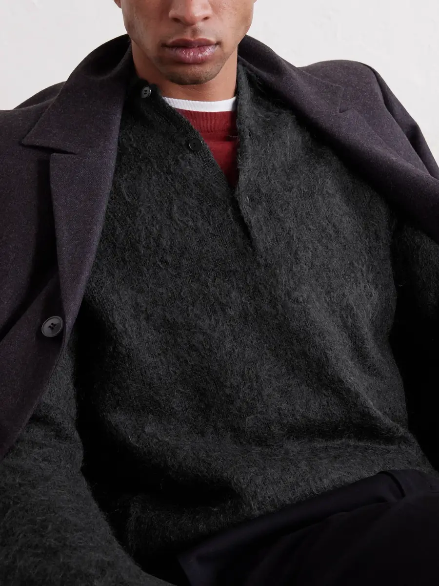 Auralee Brushed Mohair and Wool-Blend Polo Sweater - Men | Thumbnail 5 Auralee Brushed Mohair and Wool-Blend Polo Sweater - Men | Thumbnail 5