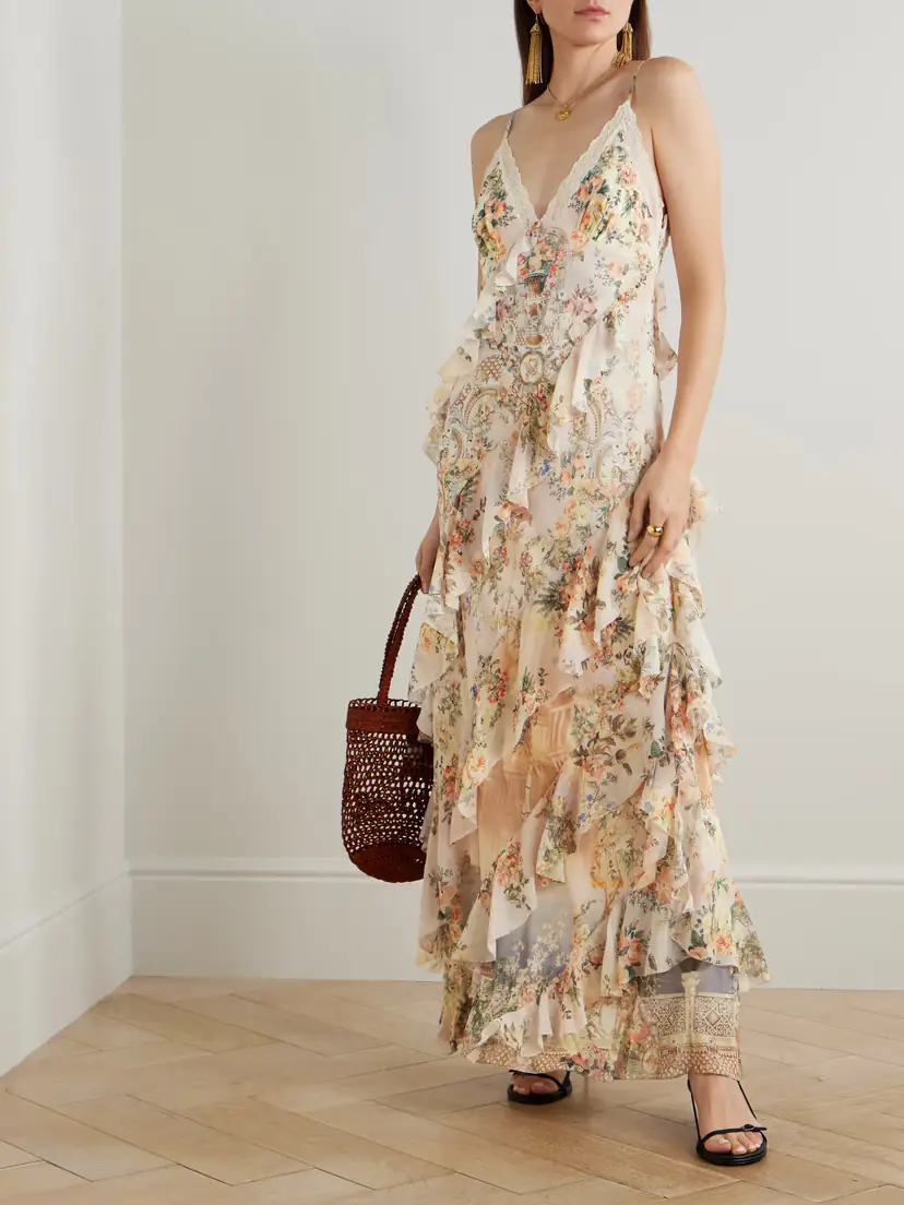 Camilla Lace-trimmed Ruffled Floral-print Silk-chiffon Maxi Dress | Thumbnail 2 Camilla Lace-trimmed Ruffled Floral-print Silk-chiffon Maxi Dress | Thumbnail 2