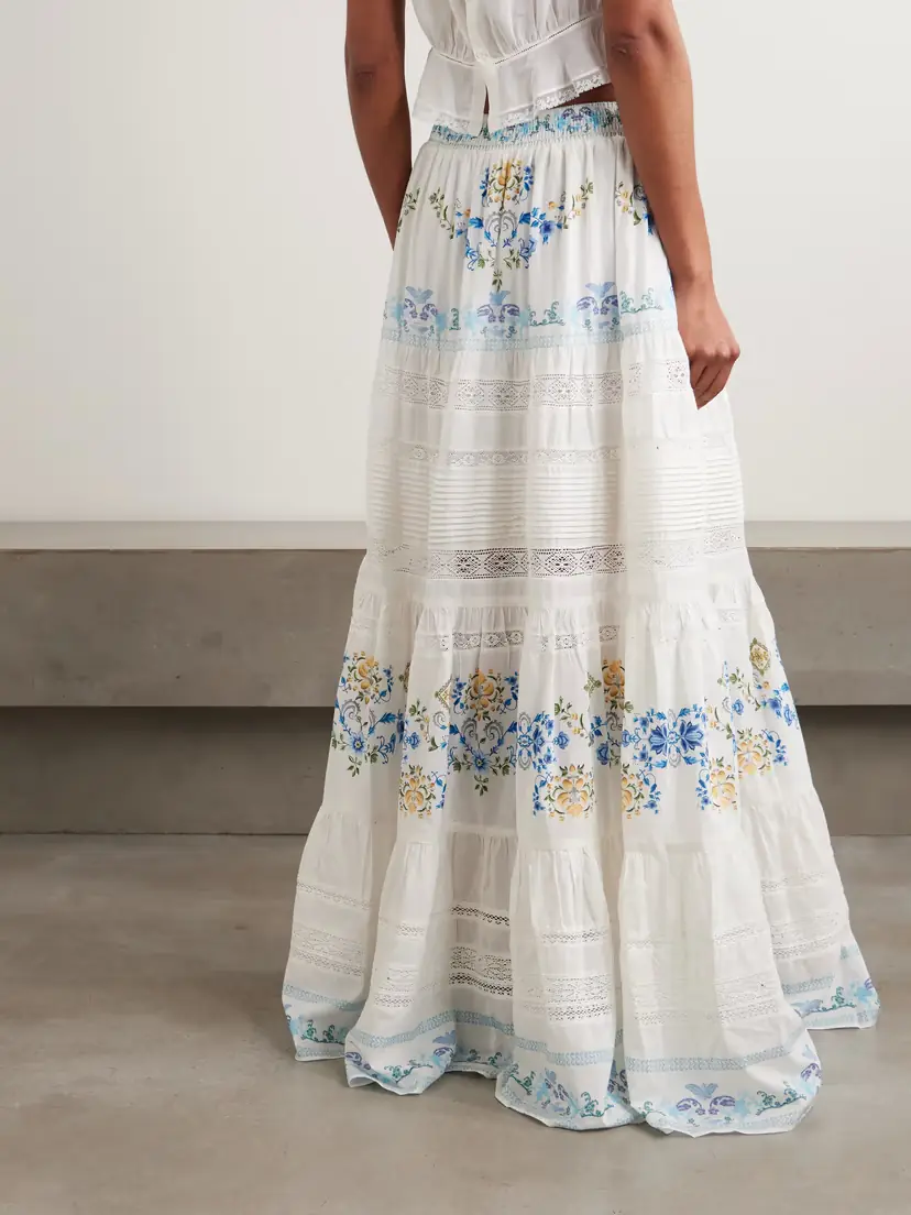 Camilla My Homespun Heart Lace-trimmed Embroidered Printed Tiered Cotton And Silk-blend Maxi Skirt | Thumbnail 3 Camilla My Homespun Heart Lace-trimmed Embroidered Printed Tiered Cotton And Silk-blend Maxi Skirt | Thumbnail 3