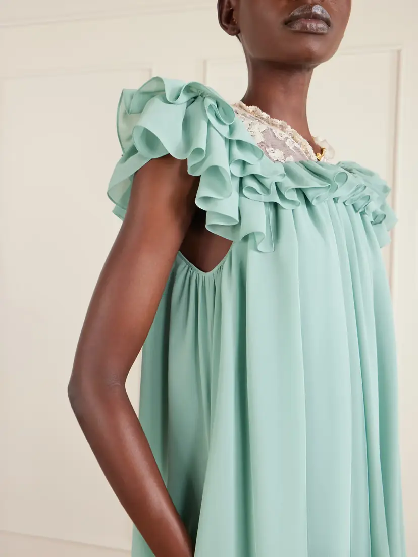 Chloé Ruffled Lace-trimmed Silk Georgette Mini Dress | Thumbnail 5 Chloé Ruffled Lace-trimmed Silk Georgette Mini Dress | Thumbnail 5