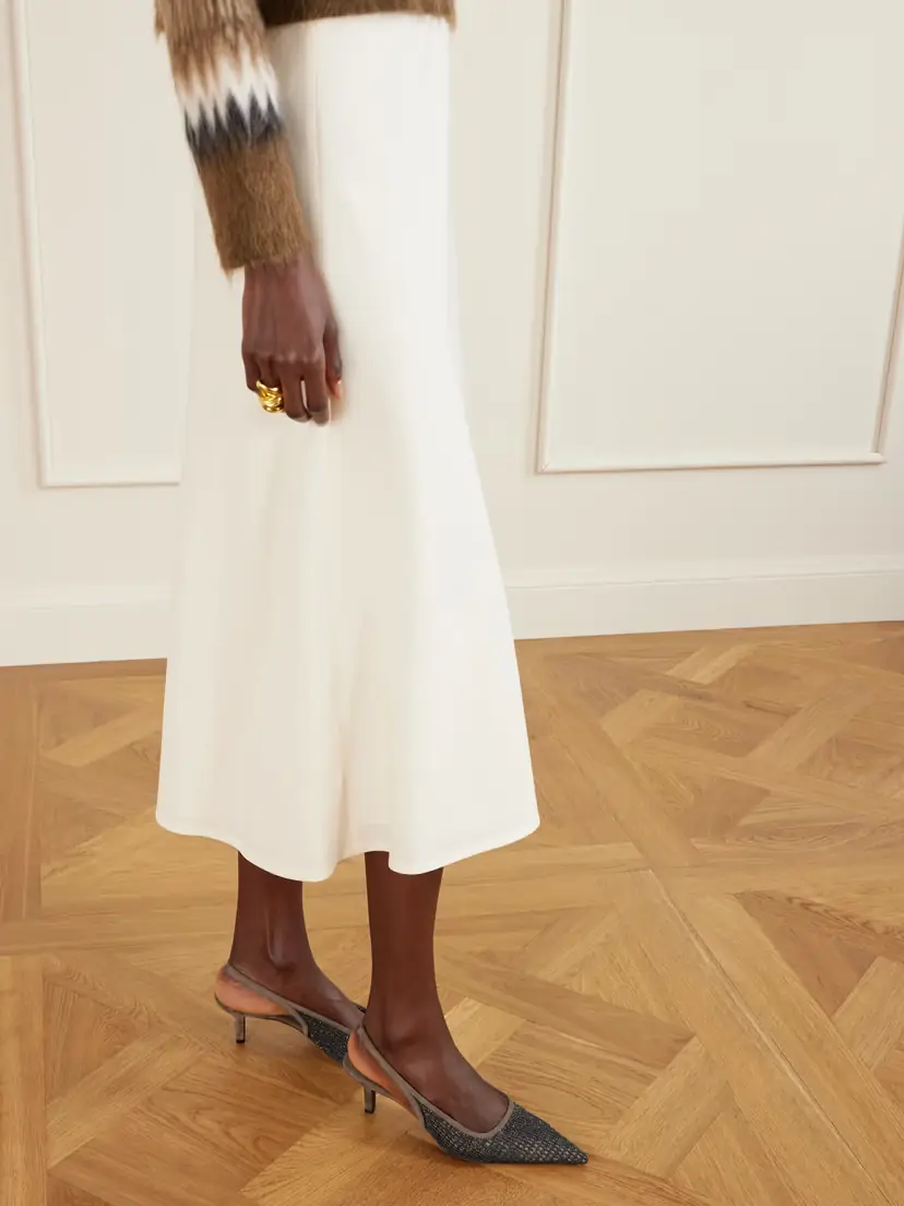 Brunello Cucinelli 55 Embellished Suede-trimmed Mesh Slingback Pumps | Thumbnail 2