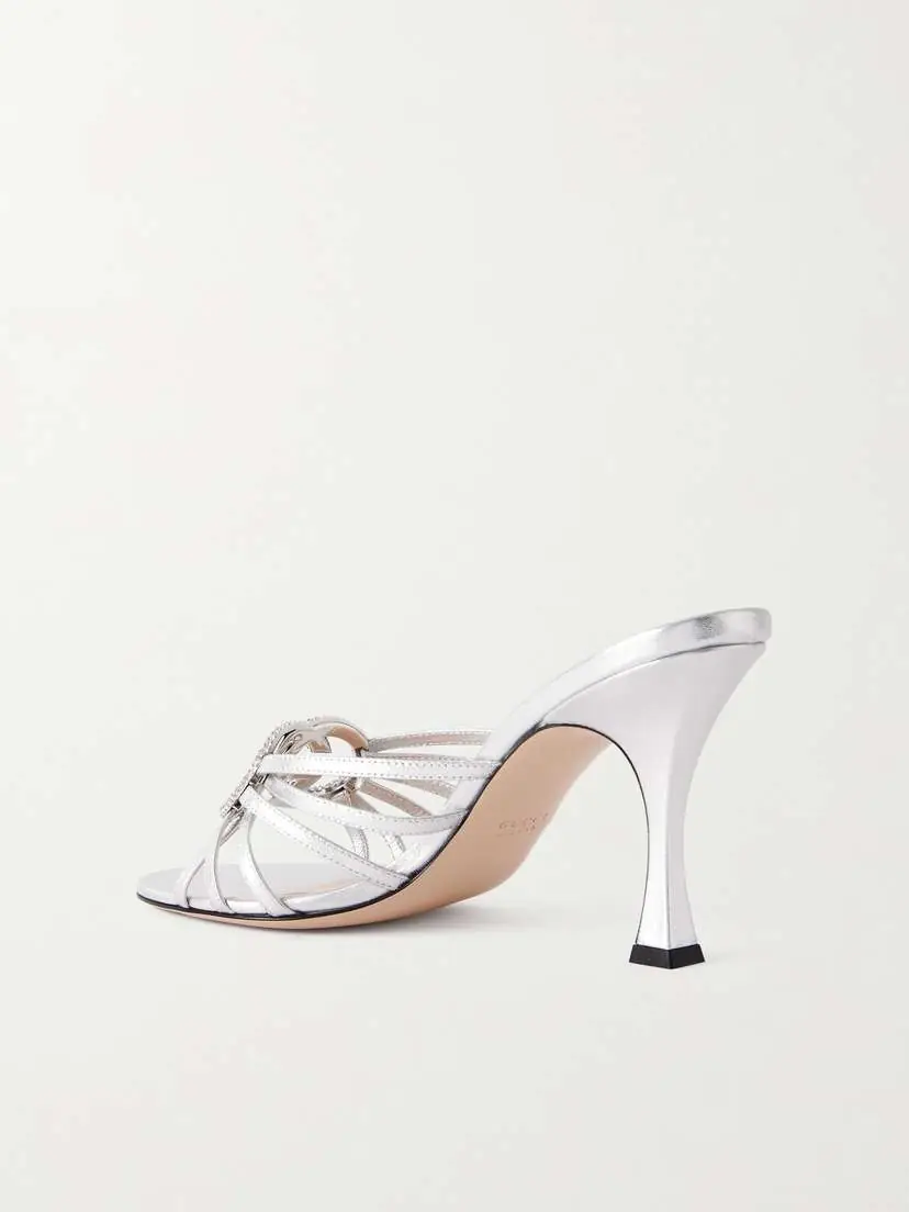 Gucci Crystal-embellished Metallic Leather Sandals | Thumbnail 3 Gucci Crystal-embellished Metallic Leather Sandals | Thumbnail 3
