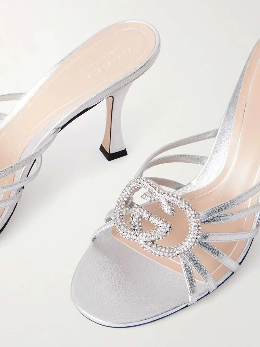 Gucci Crystal-embellished Metallic Leather Sandals | Thumbnail 5 Gucci Crystal-embellished Metallic Leather Sandals | Thumbnail 5