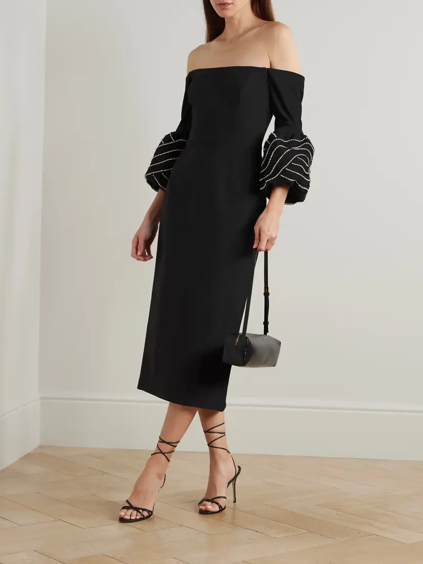 Rebecca Vallance Bellatrix Off-the-shoulder Crystal-embellished Crepe Midi Dress | Thumbnail 2 Rebecca Vallance Bellatrix Off-the-shoulder Crystal-embellished Crepe Midi Dress | Thumbnail 2