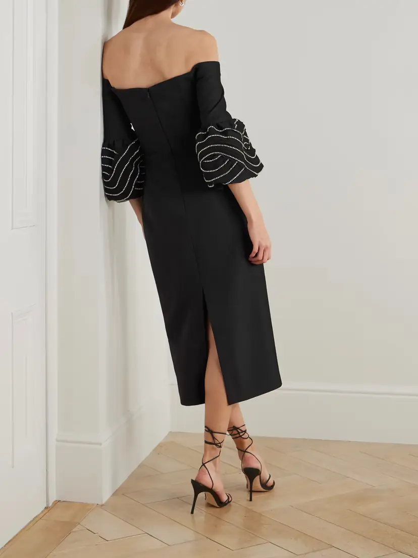 Rebecca Vallance Bellatrix Off-the-shoulder Crystal-embellished Crepe Midi Dress | Thumbnail 3 Rebecca Vallance Bellatrix Off-the-shoulder Crystal-embellished Crepe Midi Dress | Thumbnail 3