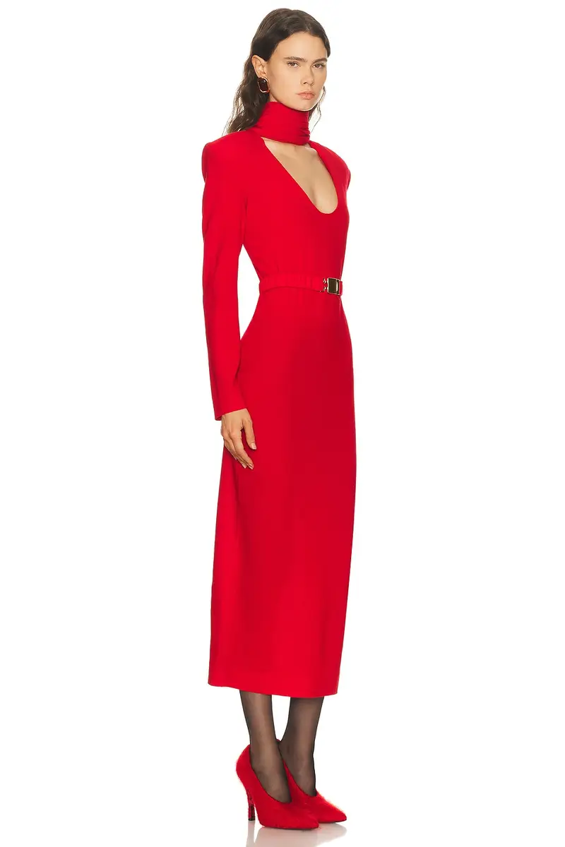 Rowen Rose Long Sleeve Plunging Draped Collar Dress | Thumbnail 2 Rowen Rose Long Sleeve Plunging Draped Collar Dress | Thumbnail 2
