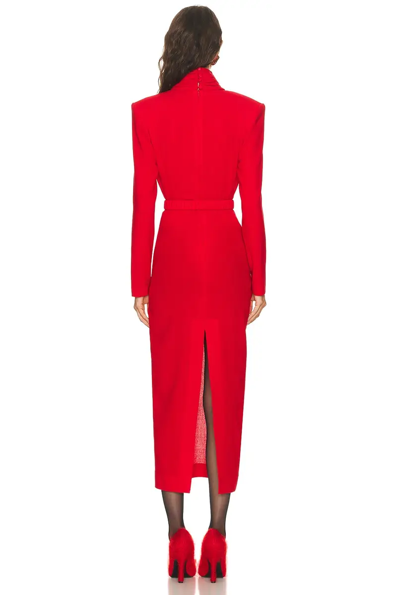 Rowen Rose Long Sleeve Plunging Draped Collar Dress | Thumbnail 3 Rowen Rose Long Sleeve Plunging Draped Collar Dress | Thumbnail 3