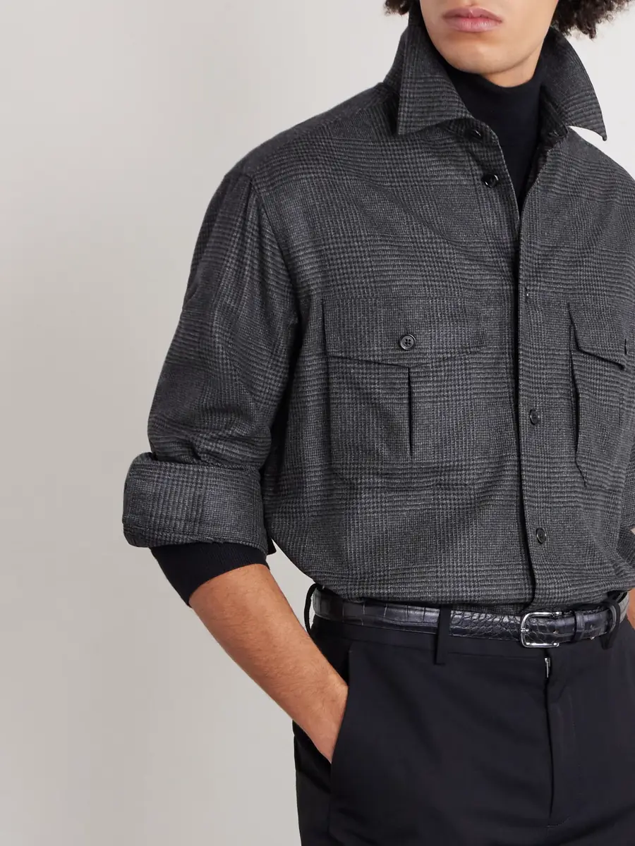 dunhill Prince of Wales Checked Wool and Cashmere-Blend Overshirt - Men | Thumbnail 4