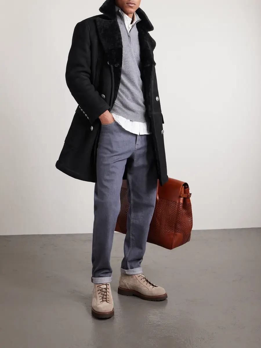 Brunello Cucinelli Double-Breasted Shearling Coat - Men | Thumbnail 2 Brunello Cucinelli Double-Breasted Shearling Coat - Men | Thumbnail 2