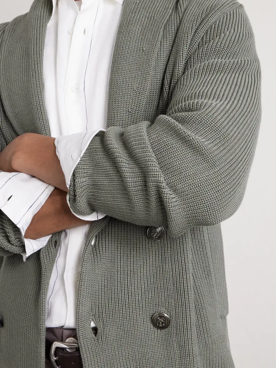 Brunello Cucinelli Shawl-Collar Double-Breasted Ribbed Cotton Cardigan - Men | Thumbnail 4 Brunello Cucinelli Shawl-Collar Double-Breasted Ribbed Cotton Cardigan - Men | Thumbnail 4