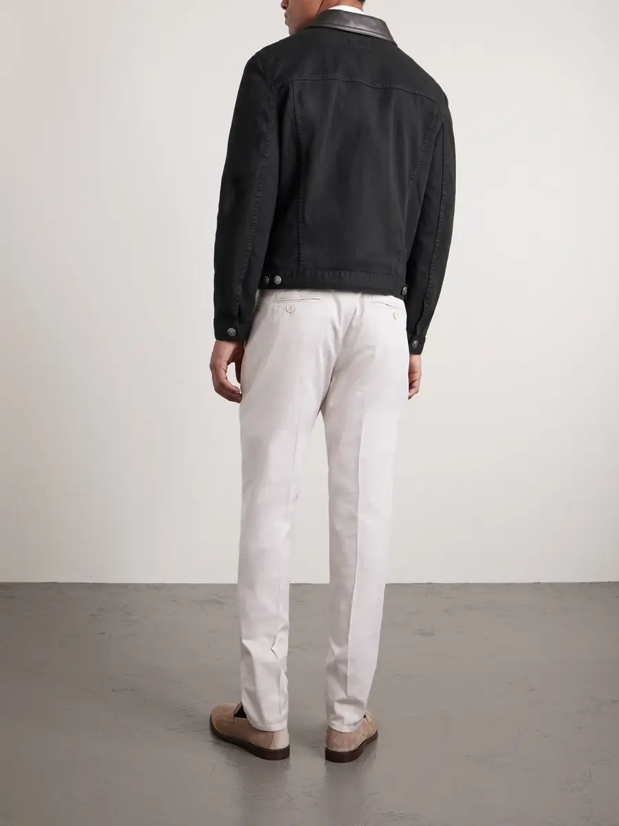 Brunello Cucinelli Leather-Trimmed Denim Jacket - Men | Thumbnail 4 Brunello Cucinelli Leather-Trimmed Denim Jacket - Men | Thumbnail 4