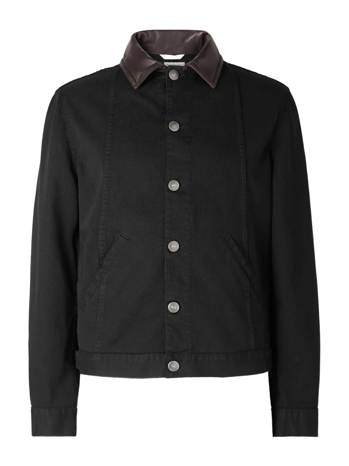 Leather-Trimmed Denim Jacket - Men Leather-Trimmed Denim Jacket - Men