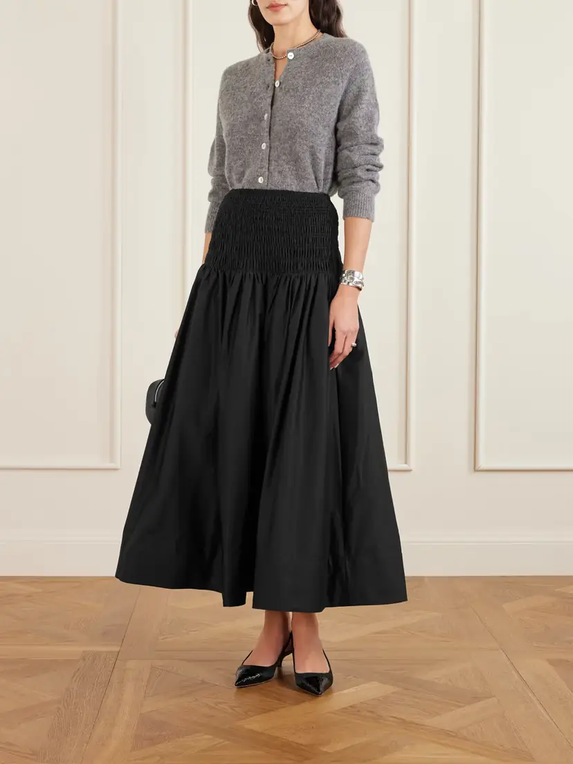 Self-Portrait Shirred Cotton-sateen Midi Skirt | Thumbnail 2 Self-Portrait Shirred Cotton-sateen Midi Skirt | Thumbnail 2
