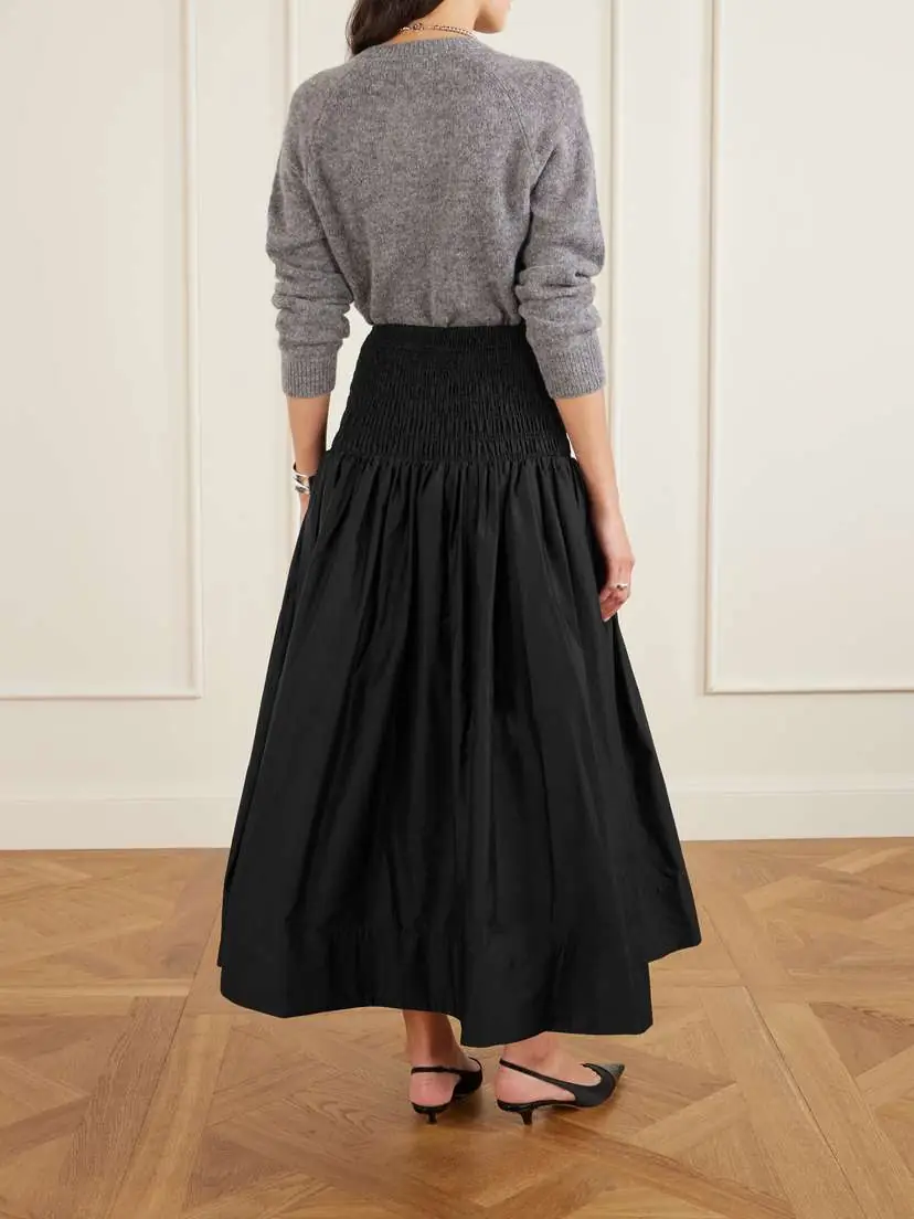 Self-Portrait Shirred Cotton-sateen Midi Skirt | Thumbnail 3 Self-Portrait Shirred Cotton-sateen Midi Skirt | Thumbnail 3