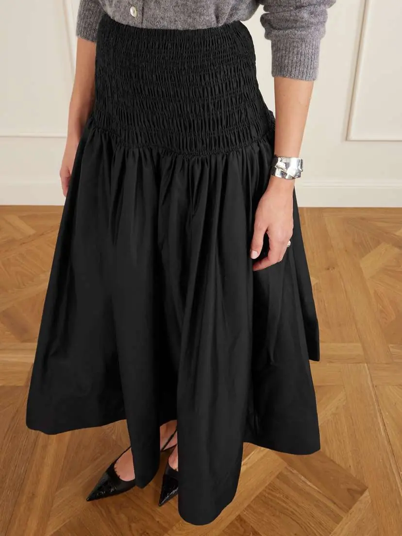 Self-Portrait Shirred Cotton-sateen Midi Skirt | Thumbnail 4 Self-Portrait Shirred Cotton-sateen Midi Skirt | Thumbnail 4