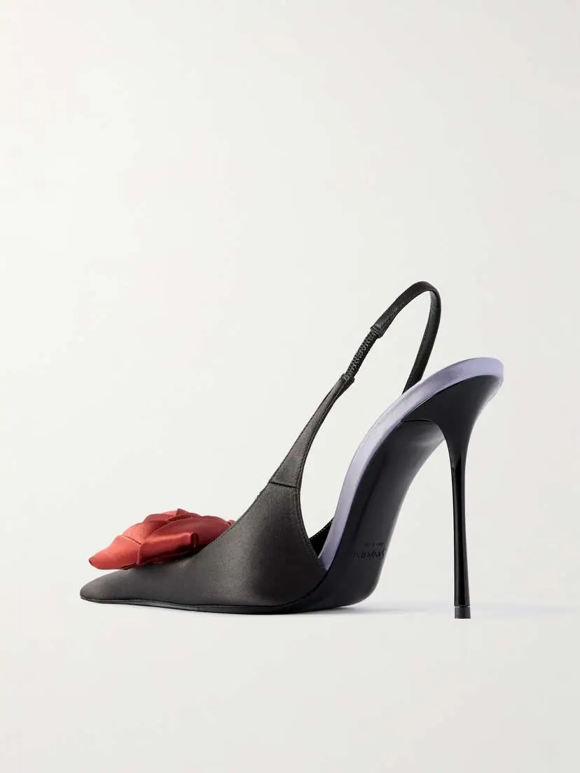 Saint Laurent Amalia Appliquéd Satin Slingback Pumps | Thumbnail 3