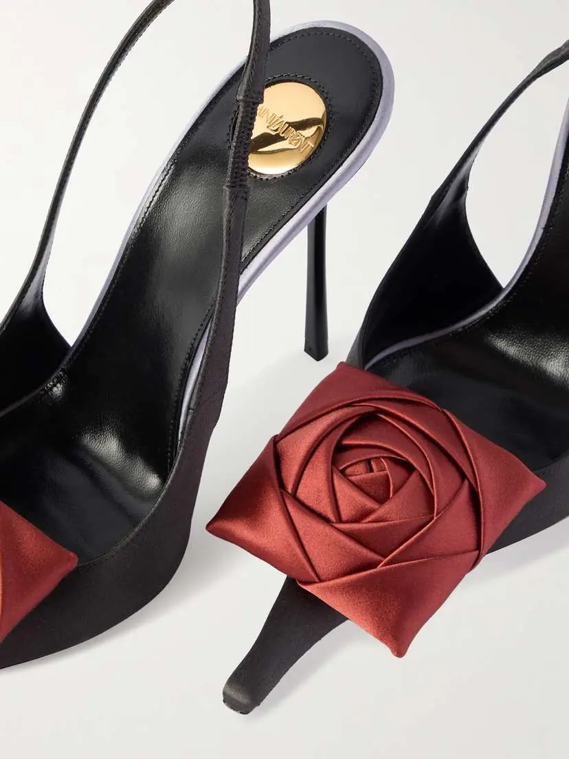 Saint Laurent Amalia Appliquéd Satin Slingback Pumps | Thumbnail 4