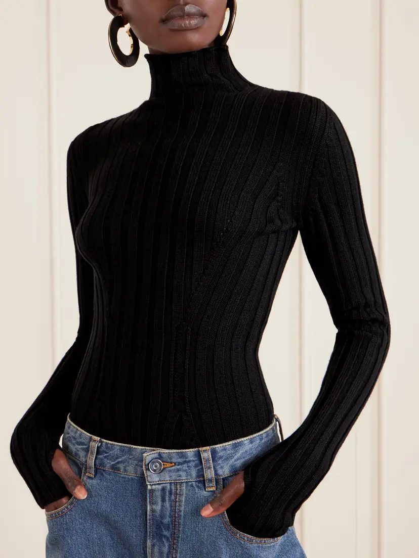 ALAÏA Ribbed Wool Turtleneck Bodysuit | Thumbnail 4 ALAÏA Ribbed Wool Turtleneck Bodysuit | Thumbnail 4