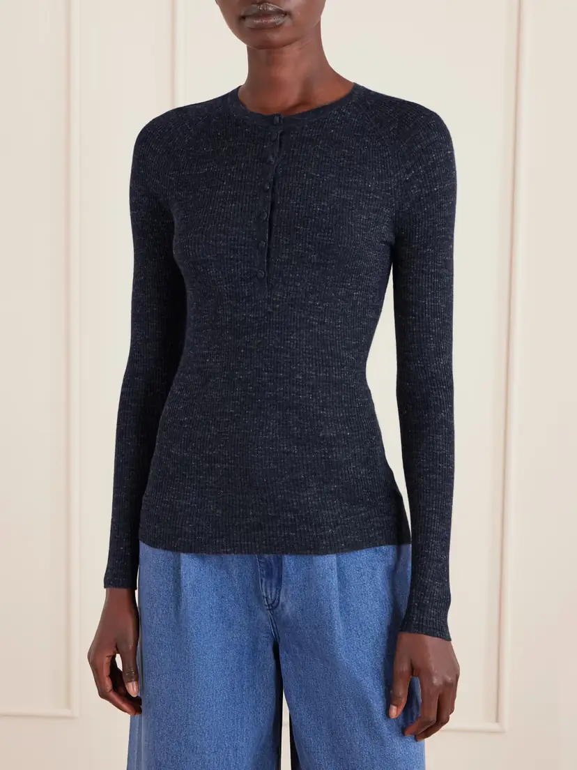Gabriela Hearst Anges Ribbed Cashmere, Silk And Hemp-blend Henley Top | Thumbnail 3 Gabriela Hearst Anges Ribbed Cashmere, Silk And Hemp-blend Henley Top | Thumbnail 3