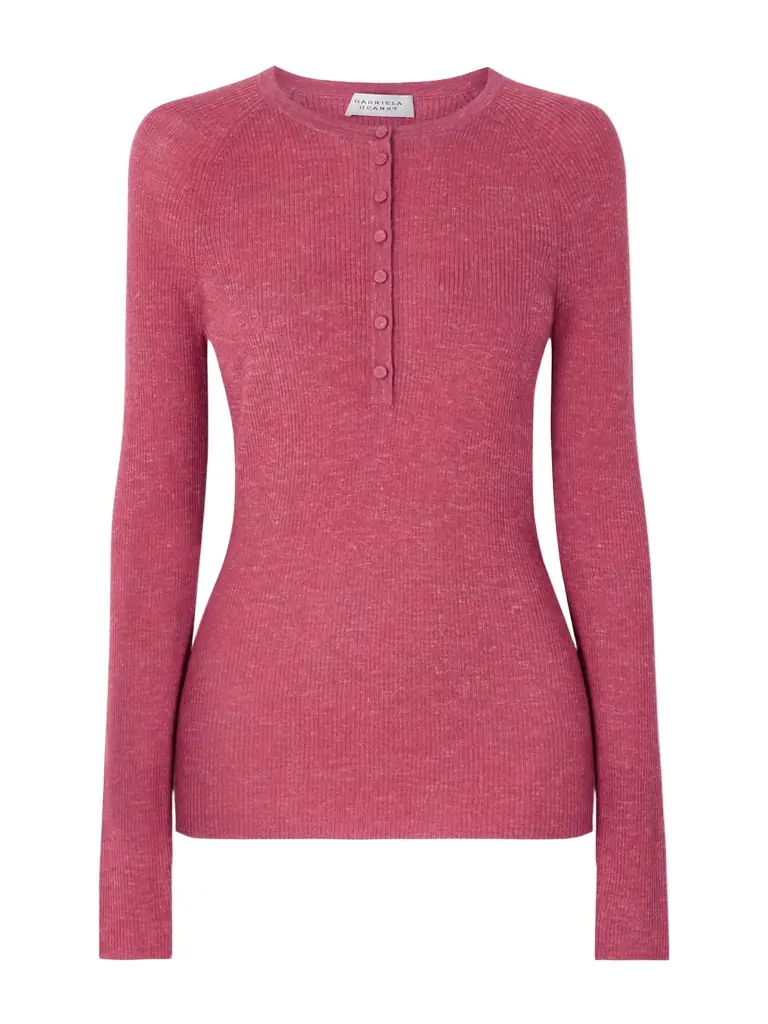 Gabriela Hearst Anges Ribbed Cashmere, Silk And Hemp-blend Henley Shirt | Image 1 Gabriela Hearst Anges Ribbed Cashmere, Silk And Hemp-blend Henley Shirt | Image 1