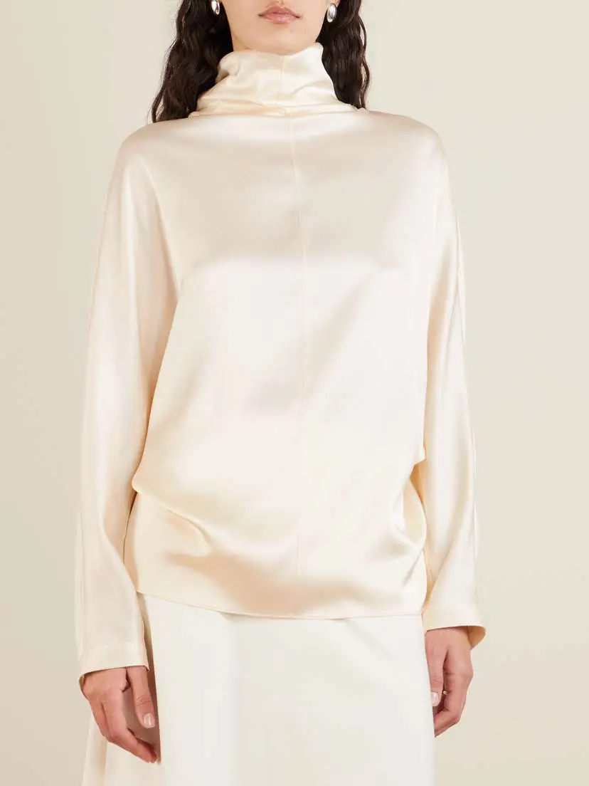 Brunello Cucinelli Silk-satin Turtleneck Blouse | Thumbnail 3