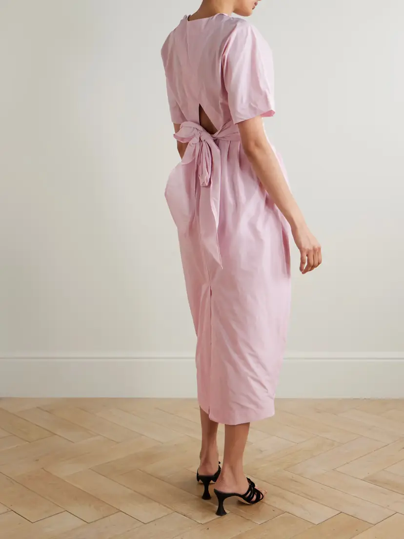 Staud Michelina Tie-detailed Taffeta Midi Dress | Thumbnail 3 Staud Michelina Tie-detailed Taffeta Midi Dress | Thumbnail 3