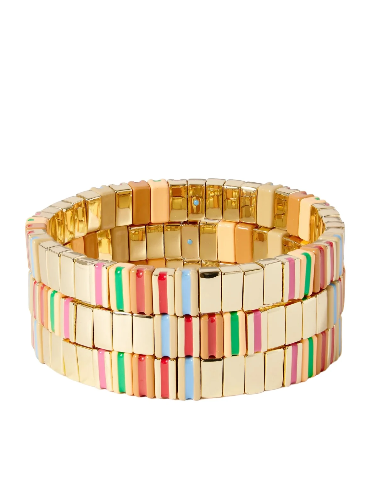 The Happy Stack Set Of Three Gold-tone And Enamel Bracelets - Multi
