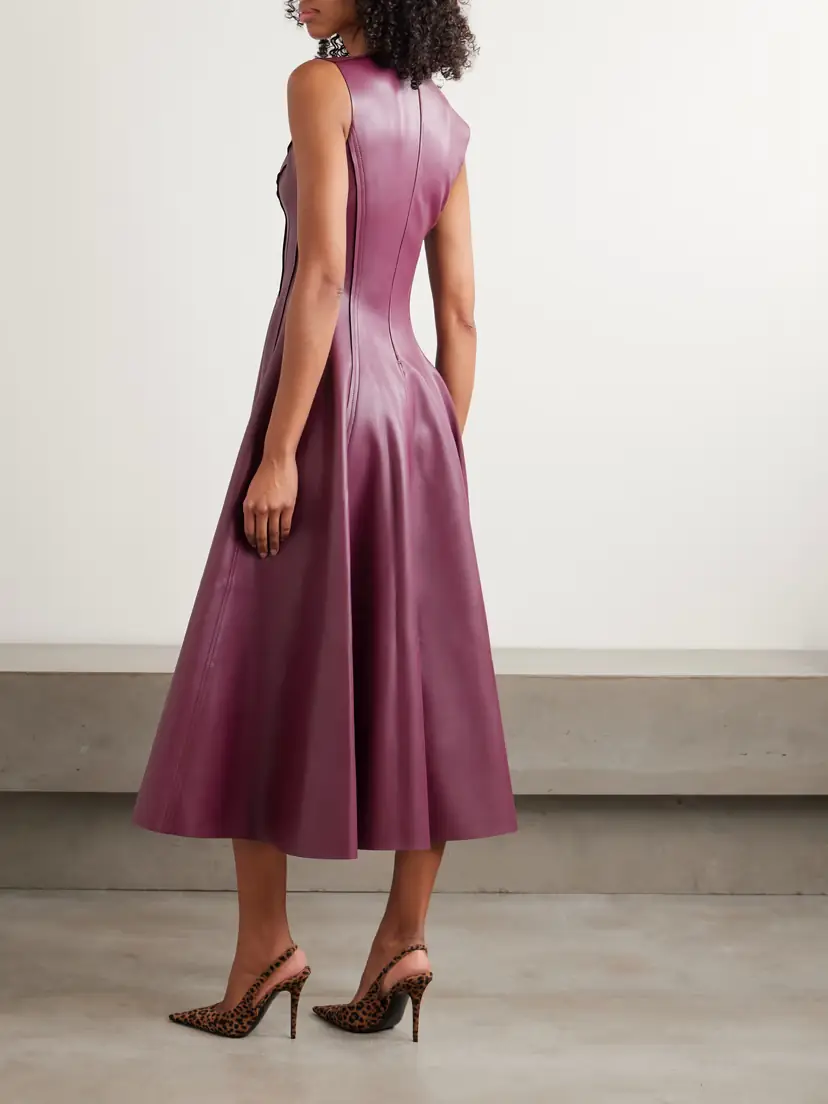 Norma Kamali Grace Belted Paneled Leather-like Midi Dress | Thumbnail 3 Norma Kamali Grace Belted Paneled Leather-like Midi Dress | Thumbnail 3