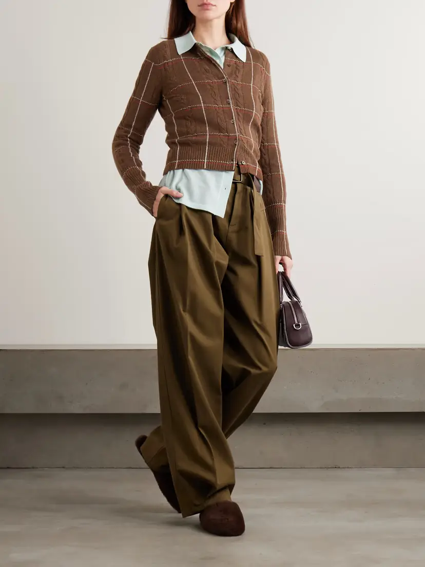 Guest In Residence Jane Checked Cable-knit Cashmere Cardigan | Thumbnail 2